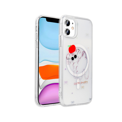 Apple iPhone 11 Case M-Safe Charging Transparent Zore Folk Hard Cover Sevimli Köpek