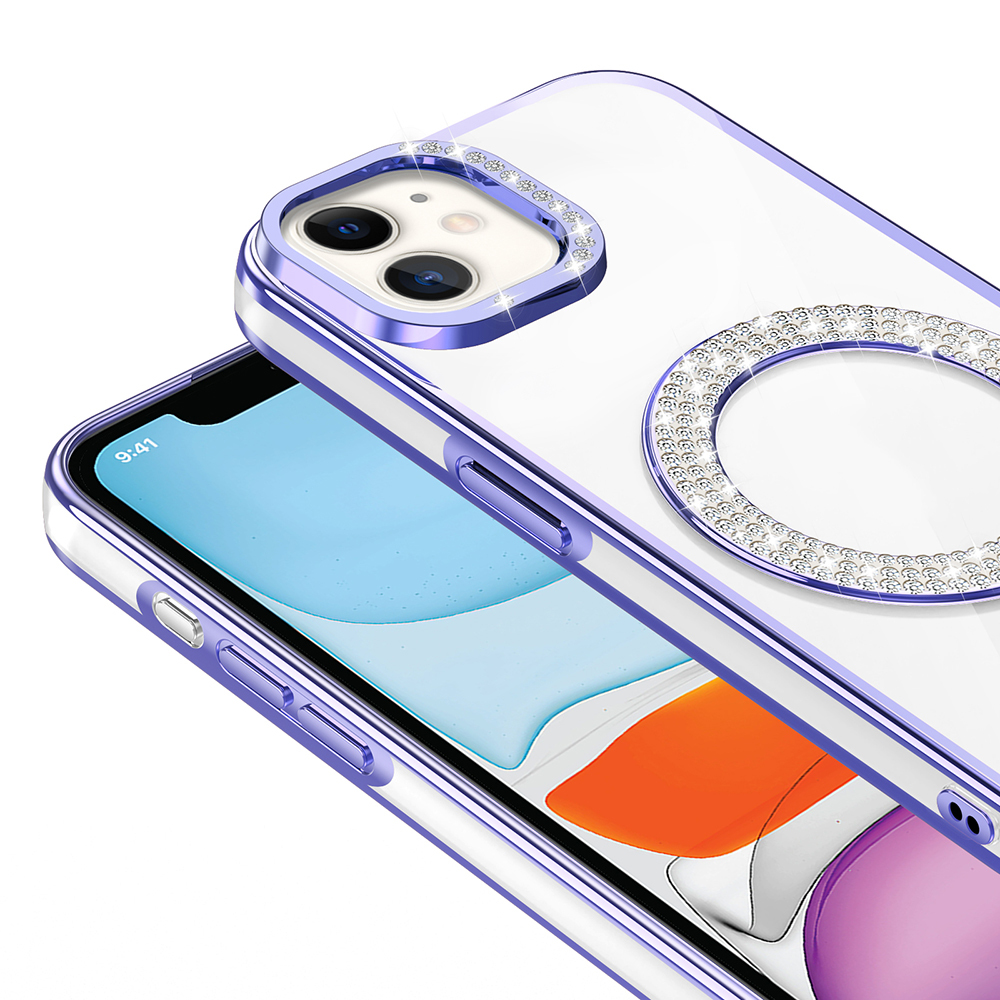 Apple iPhone 11 Case Magsafe Charging Feature Diamond Stone Design Zore Karetta Silicone Cover - 13