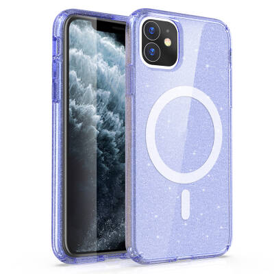 Apple iPhone 11 Case Magsafe Charging Feature Shining Glitter Transparent Colored Zore Allstar Cover Purple