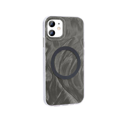 Apple iPhone 11 Case Magsafe Charging Featured Brush Paint Patterned Zore Palette Cover Grey