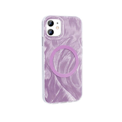 Apple iPhone 11 Case Magsafe Charging Featured Brush Paint Patterned Zore Palette Cover Pink