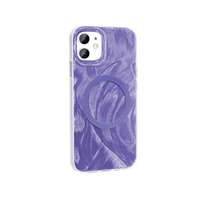 Apple iPhone 11 Case Magsafe Charging Featured Brush Paint Patterned Zore Palette Cover Purple