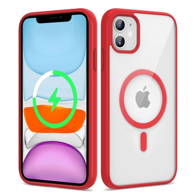 Apple iPhone 11 Case Magsafe Wireless Charger Silicone Zore Ege Cover Red