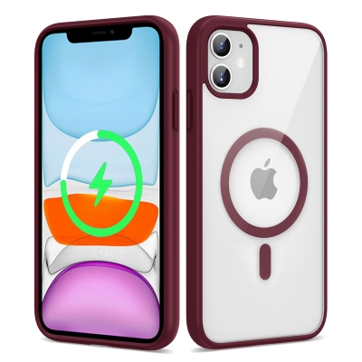 Apple iPhone 11 Case Magsafe Wireless Charger Silicone Zore Ege Cover Koyu Kırmızı