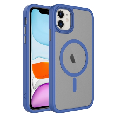 Apple iPhone 11 Case Matte Back Surface Zore Flet Magsafe Cover with Wireless Charging Blue