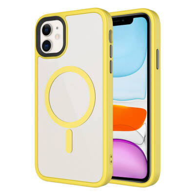 Apple iPhone 11 Case Matte Back Surface Zore Flet Magsafe Cover with Wireless Charging Yellow