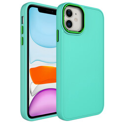 Apple iPhone 11 Case Metal Frame and Button Design Silicone Zore Luna Cover Turquoise