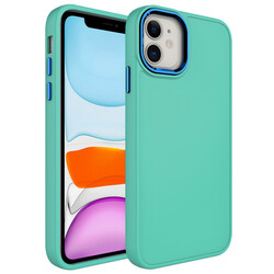 Apple iPhone 11 Case Metal Frame and Button Design Silicone Zore Luna Cover Light Blue