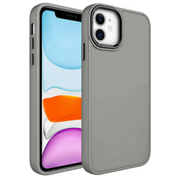 Apple iPhone 11 Case Metal Frame and Button Design Silicone Zore Luna Cover Grey