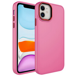 Apple iPhone 11 Case Metal Frame and Button Design Silicone Zore Luna Cover Pink