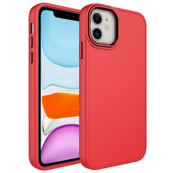 Apple iPhone 11 Case Metal Frame and Button Design Silicone Zore Luna Cover Red