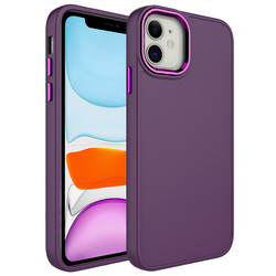 Apple iPhone 11 Case Metal Frame and Button Design Silicone Zore Luna Cover Purple