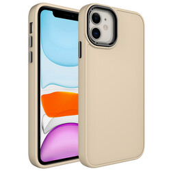 Apple iPhone 11 Case Metal Frame and Button Design Silicone Zore Luna Cover Cream