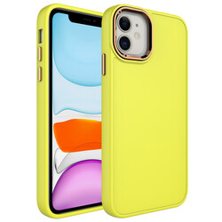 Apple iPhone 11 Case Metal Frame and Button Design Silicone Zore Luna Cover Yellow