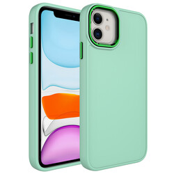 Apple iPhone 11 Case Metal Frame and Button Design Silicone Zore Luna Cover Su Yeşil