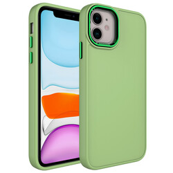 Apple iPhone 11 Case Metal Frame and Button Design Silicone Zore Luna Cover Green