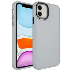 Apple iPhone 11 Case Metal Frame and Button Design Silicone Zore Luna Cover Silver
