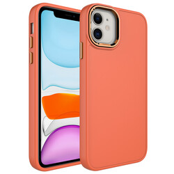 Apple iPhone 11 Case Metal Frame and Button Design Silicone Zore Luna Cover Orange
