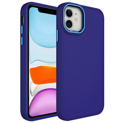 Apple iPhone 11 Case Metal Frame and Button Design Silicone Zore Luna Cover Saks Blue