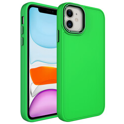 Apple iPhone 11 Case Metal Frame and Button Design Silicone Zore Luna Cover Fosfor Yeşili