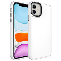 Apple iPhone 11 Case Metal Frame and Button Design Silicone Zore Luna Cover White