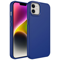 Apple iPhone 11 Case Metal Frame and Button Design Silicone Zore Luna Cover Navy blue