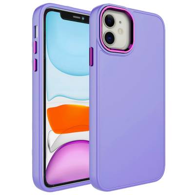 Apple iPhone 11 Case Metal Frame and Button Design Silicone Zore Luna Cover Lila