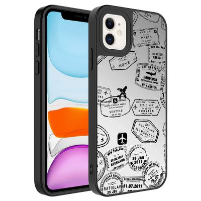Apple iPhone 11 Case Mirror Patterned Camera Protected Glossy Zore Mirror Cover Seyahat
