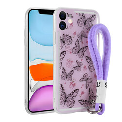Apple iPhone 11 Case Patterned Hand Strap Corded Zore Astana Silicone Cover Kelebek