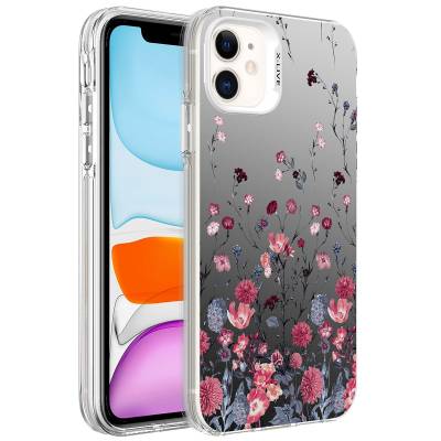 Apple iPhone 11 Case Patterned Zore Silver Hard Cover Çiçek