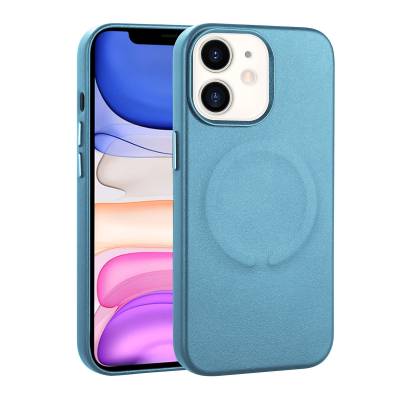 Apple iPhone 11 Case PU Leather Zore Derix Cover with Magsafe Wireless Charging Blue