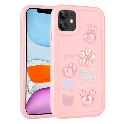 Apple iPhone 11 Case Relief Figured Shiny Zore Toys Silicone Cover Pink