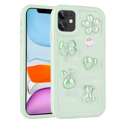 Apple iPhone 11 Case Relief Figured Shiny Zore Toys Silicone Cover Açık Yeşil