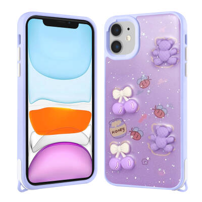 Apple iPhone 11 Case Shining Glitter Relief Figured Zore Cevze Cover Mor Ayı