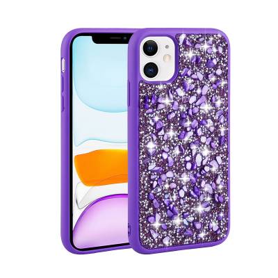 Apple iPhone 11 Case Shiny Stone Design Zore Linea Cover Purple