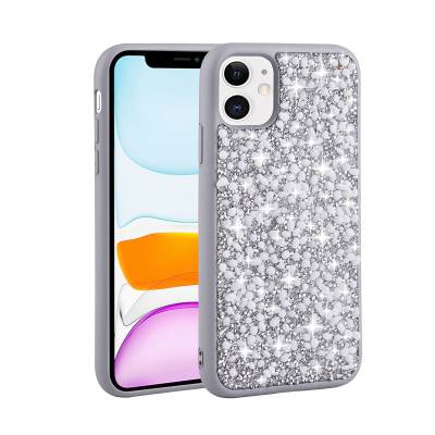 Apple iPhone 11 Case Shiny Stone Design Zore Linea Cover Silver