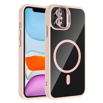 Apple iPhone 11 Case Stand Camera Lens Gift M-Safe Charging Feature Zore Etro Cover Pink