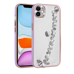Apple iPhone 11 Case Stone Decorated Camera Protected Zore Blazer Cover With Hand Grip Lila