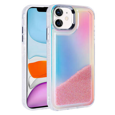 Apple iPhone 11 Case with Airbag Colored Back Surface Bead Design Zore Kumul Cover Pink