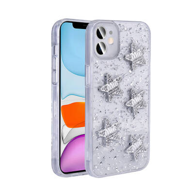 Apple iPhone 11 Case with Airbag Glitter Back Surface Zore Sparkle Silicone Cover Beyaz-Yıldız