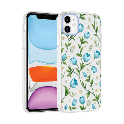 Apple iPhone 11 Case with Camera Protector, Patterned Zore Clip Cover Mavi Lale