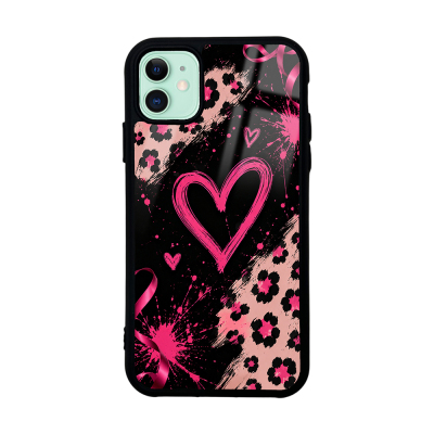 Apple iPhone 11 Case with Camera Protector, Patterned Zore Lusi Cover Pembe Kalp