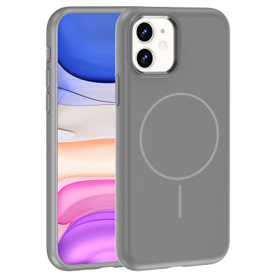 Apple iPhone 11 Case with M-Safe Charging Feature, Metal Camera Frame, Zore Edi Silicone Cover Grey
