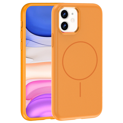 Apple iPhone 11 Case with M-Safe Charging Feature, Metal Camera Frame, Zore Edi Silicone Cover Orange