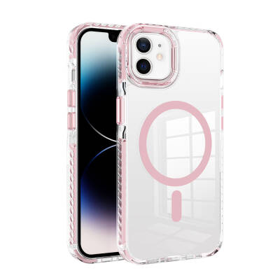 Apple iPhone 11 Case with Magsafe Charging Feature Airbag Attachable Strap Zore Nana Cover Pink