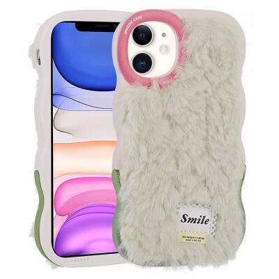 Apple iPhone 11 Case with Stand Camera Protection Furry Back Surface Design Zore Mona Cover Yellow