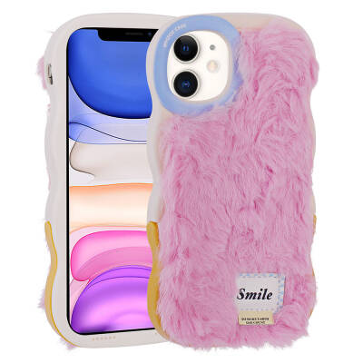 Apple iPhone 11 Case with Stand Camera Protection Furry Back Surface Design Zore Mona Cover Pink