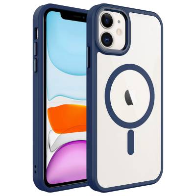 Apple iPhone 11 Case with Wireless Charger Zore Krom Magsafe Silicone Cover Navy blue
