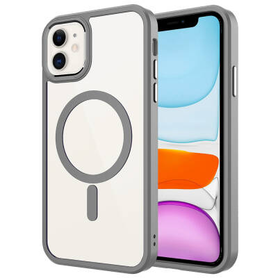 Apple iPhone 11 Case with Wireless Charger Zore Krom Magsafe Silicone Cover Titanyum