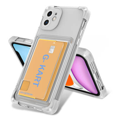 Apple iPhone 11 Case Zore G-Card Cover with Airbag Design and Transparent Card Holder Colorless